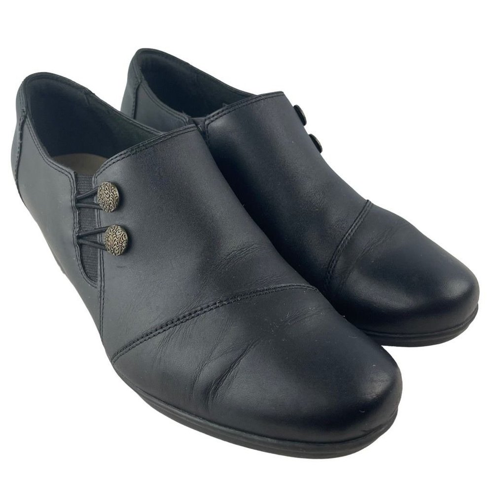 Clarks Womens Emslie Warren Shooties Boots Black Leather Stretch Ankle Zip 10 M